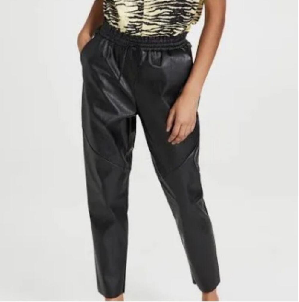 Ramy Brook Black Samson Faux Leather Pull-on Ankle Pants Women's Large